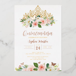 Invitation En Aluminium Rose Rose Or Butterfly Floral Tiara Quinceanera