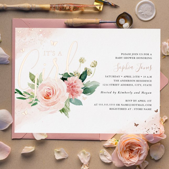 Invitation En Aluminium Rose Rose Or C'est un Baby shower fille (Créateur téléchargé)