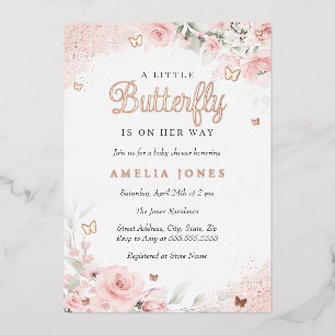 Invitation En Aluminium Rose rose pâle Baby shower papillon
