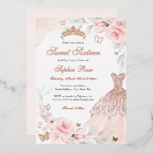 Invitation En Aluminium Rose rose papillon robe Sweet sixteen