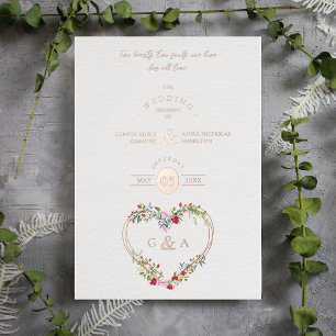 Invitation En Aluminium Rose Rouge nuances Coeur Luxe Romantique Botanique