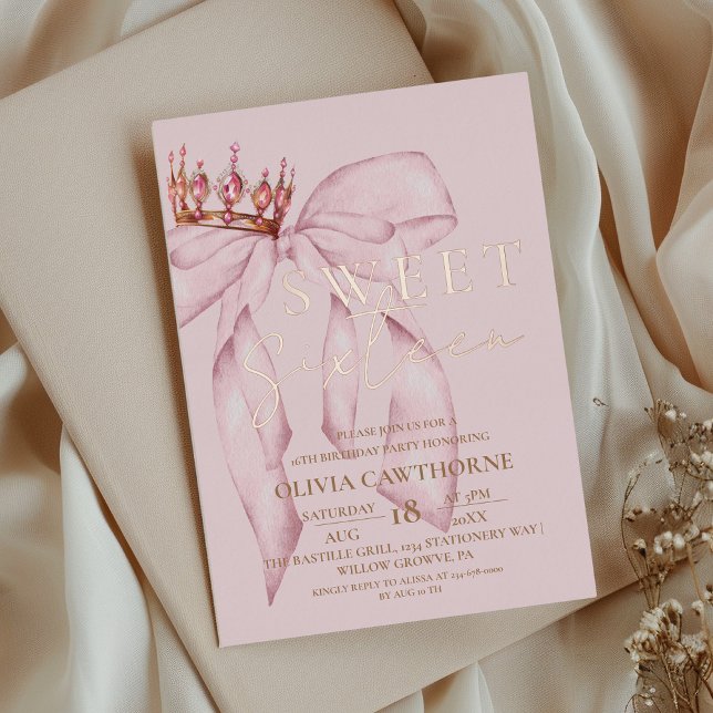 Invitation En Aluminium Rose Ruban Rose Sweet 16  (Créateur téléchargé)