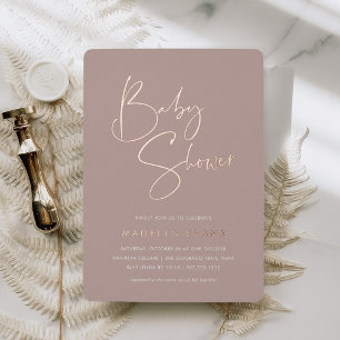Invitation En Aluminium Rose Taupe Baby-Shower Moderne Minimaliste Écrit