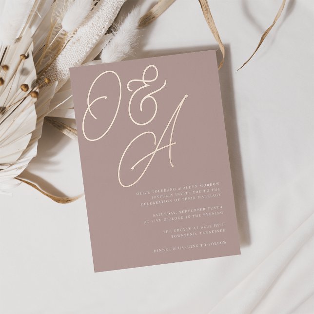 Invitation En Aluminium Rose Taupe | Rose Gold Script Monogram Mariage (Créateur téléchargé)
