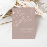 Invitation En Aluminium Rose Taupe | Rose Gold Script Wedding<br><div class="desc">A beautiful typography based wedding invitation featuring your names in oversized rose gold foil script lettering at the top. Personalize with your wedding details in classic serif lettering aligned at the lower right. Our Rose Taupe colorway is an elegant mix of earthy neutral pinks, featuring warm white and classic white...</div>