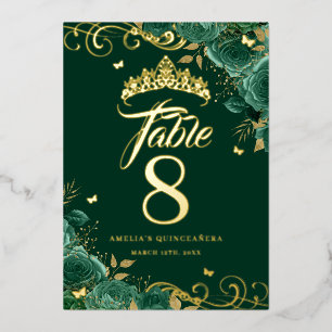 Invitation En Aluminium Rose vert Swirl Quinceanera Gold Table Numéro