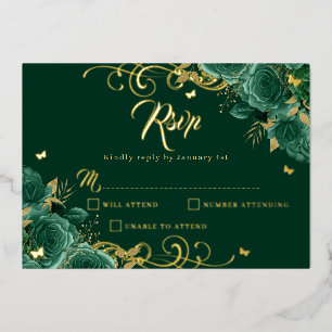 Invitation En Aluminium Rose Verte Florale Or Tourbillon Or Quinceanera