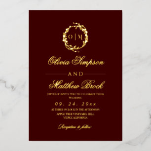 Invitation En Aluminium Rose Vines Bourgogne Vieux Argent Mariage