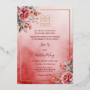 Invitation En Aluminium Roses Aquarelle Rose Doré Mariage Chinois