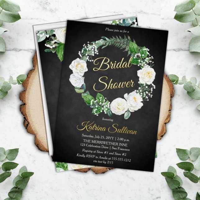 Invitation En Aluminium Roses blanches | Couronne de Fleurs de Mariage F (Créateur téléchargé)