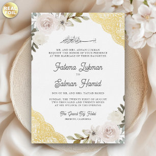 Invitation En Aluminium Roses blanches crème Mariage musulman islamique La