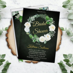Invitation En Aluminium Roses blanches   Eucalyptus Fête des mariées verte