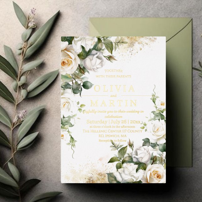 Invitation En Aluminium Roses d'aquarelle et Mariage floral or élégant (Créateur téléchargé)