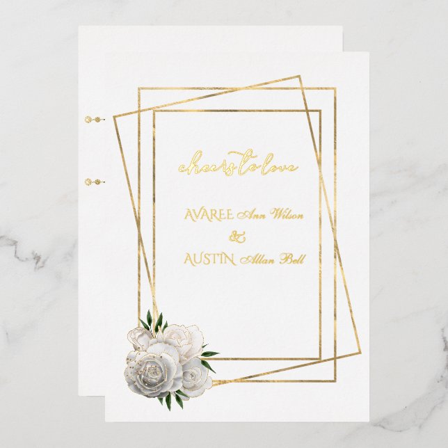 Invitation En Aluminium Roses de Glam blanc et blanc et or (Recto/Verso)