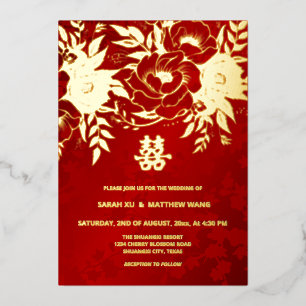 Invitation En Aluminium Roses dorées BILINGUES Mariage Chinois