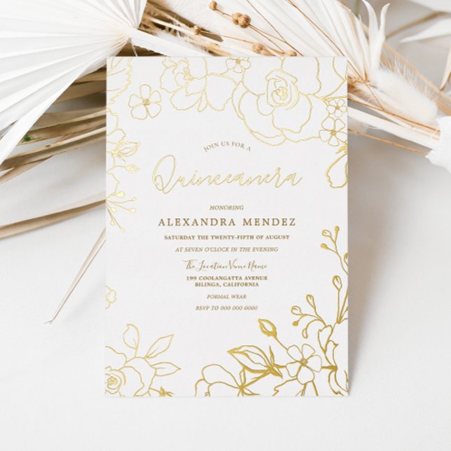 Invitation En Aluminium Roses en feuille d'or métallisé Fête Quinceanera (Créateur téléchargé)