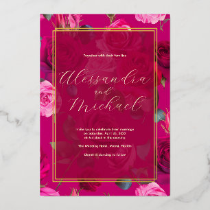 Invitation En Aluminium Roses roses roses sur Viva Magenta   MARIAGE