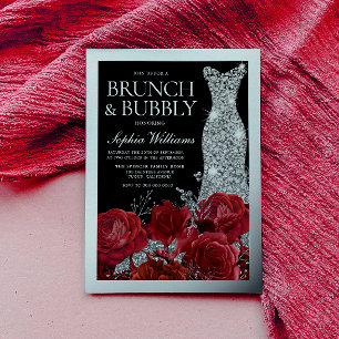 Invitation En Aluminium Roses Rouges et Papier D'Aluminium Noir Mariage