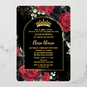 Invitation En Aluminium Roses Rouges Noires Fleurs Quinceanera Sweet 16 Ar