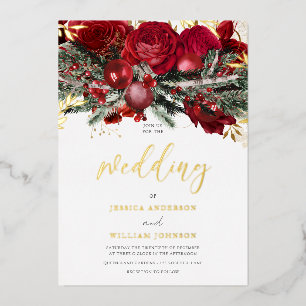 Invitation En Aluminium Roses Rouges Romantiques Noël Mariage Or