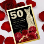 Invitation En Aluminium Roses rouges Roses dorées 50e Anniversaire de fête<br><div class="desc">Roses rouges Roses dorées 50e Anniversaire Party Gold Foil Invitation Voir d'autres invitations dans notre niche et notre magasin de niche</div>