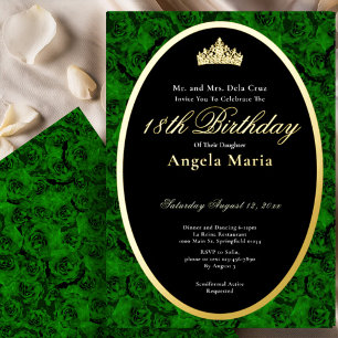 Invitation En Aluminium Roses Vertes Classiques Début d'anniversaire 18 an