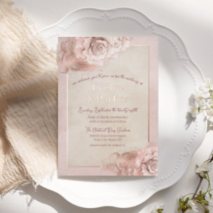 Invitation En Aluminium Roses vintages rose et blush avec Mariage Rose or