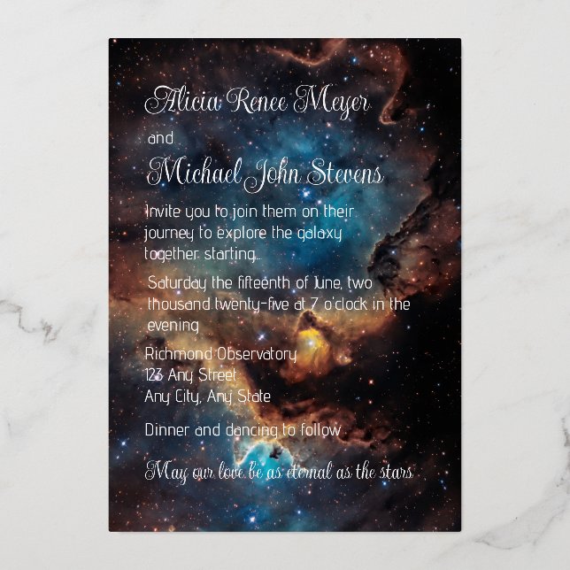 Invitation En Aluminium Rosty Blue Cloud Nebula Gold (Verso)