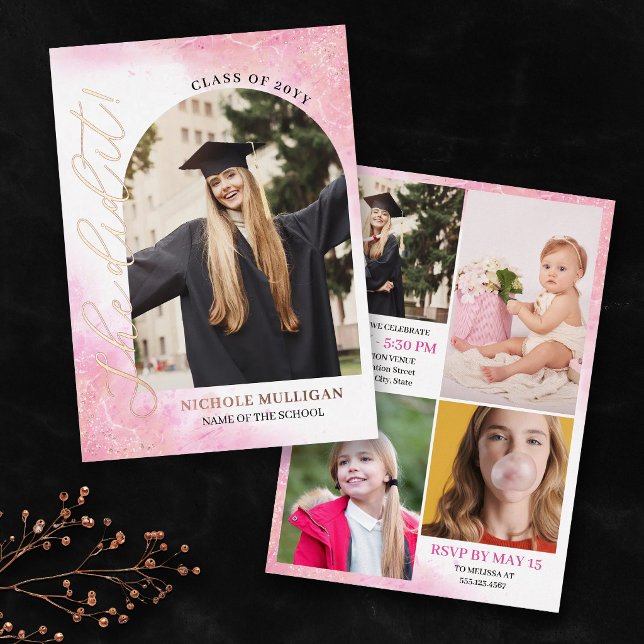 Invitation En Aluminium Rosy Pink She Did It Graduation Announcement Party (Créateur téléchargé)