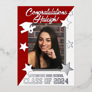 Invitation En Aluminium Rouge et blanc écarlate, Argent Diagonal Graduatio