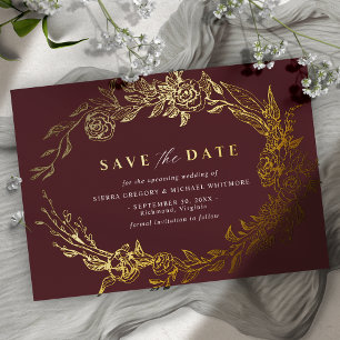 Invitation En Aluminium Rouge et or de Bourgogne   Luxe Floral Enregistrer
