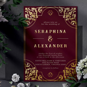 Invitation En Aluminium Rouge et or de Bourgogne   Vintage Mariage Maroon