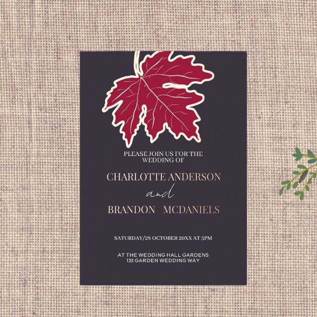 Invitation En Aluminium Rouge Feuille d'érable Mariage or (Créateur téléchargé)