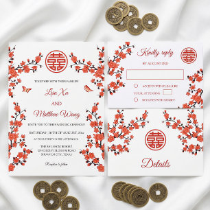 Invitation En Aluminium Rouge Fleur Mariage Chinois