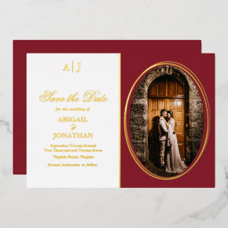 Invitation En Aluminium Rouge Formel, Photo de Mariage à Or Épargnez la Da