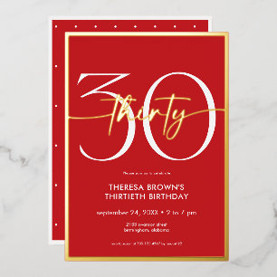 Invitation En Aluminium Rouge minimaliste moderne 30 Script Anniversaire