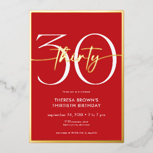 Invitation En Aluminium Rouge minimaliste moderne 30 Script Anniversaire
