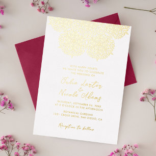 Invitation En Aluminium Rouge profond et bleu Mandala de mariage enchanteu