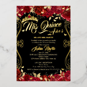 Invitation En Aluminium Rouges Floral Garden Scroll Mis Quince Quinceanera