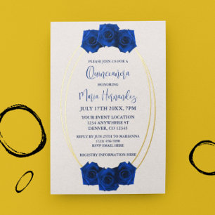Invitation En Aluminium Royal Blue and Gold Geometric Quinceañera