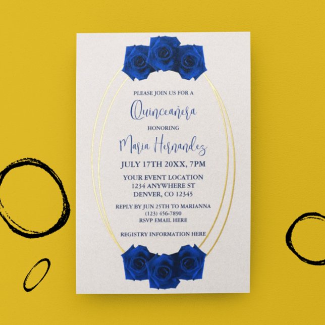 Invitation En Aluminium Royal Blue and Gold Geometric Quinceañera (Créateur téléchargé)