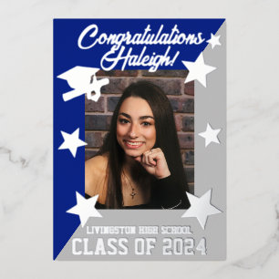 Invitation En Aluminium Royal Blue & Grey Diagonal Graduation Argent