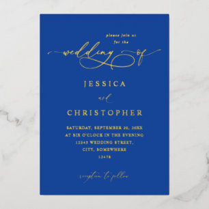 Invitation En Aluminium Royal Blue Moderne Calligraphie 3 Mariage