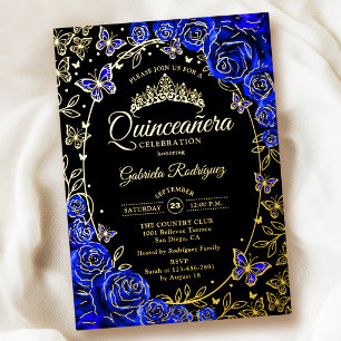 Invitation En Aluminium Royal Blue Or Rose Noire Quinceanera