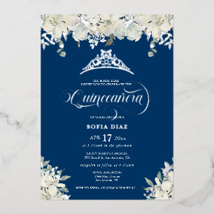 Invitation En Aluminium Royal Blue Quinceañera Floral Or