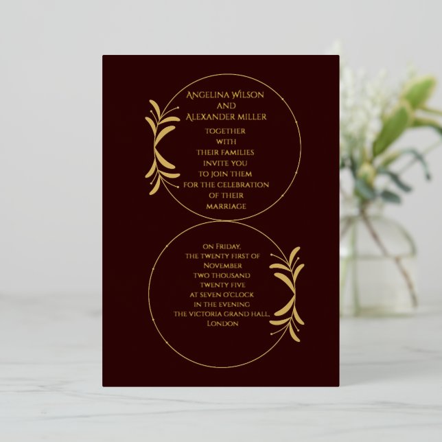 Invitation En Aluminium Royal Deep Burgundy Personalized wedding  (Debout devant)