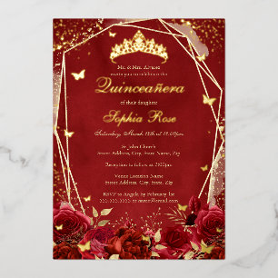 Invitation En Aluminium Royal Flower or Rouge Tiara Quinceanera