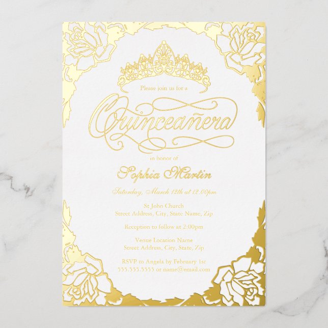 Invitation En Aluminium Royal Gold Élégant Script Quinceanera  (Recto)