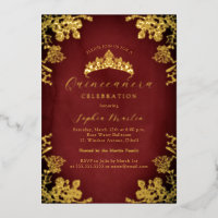 Royal Gold Red Vintage Floral Quinceanera
