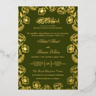Invitation En Aluminium Royal Henna Floral Gold Foil Muslim Wedding